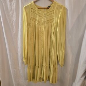 Scoop Yellow‎ Ruffled Long Sleeve Dress size L (12-14) Boho Midi